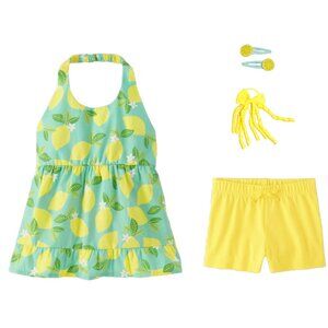 NEW Girls Size 5/6 Lemon Halter Top Shorts Hair Accessories NWT